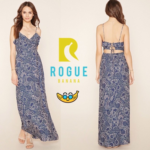 Forever 21 Dresses & Skirts - 🔹Chiffon Blue Ruffle Open Back Maxi!🔹